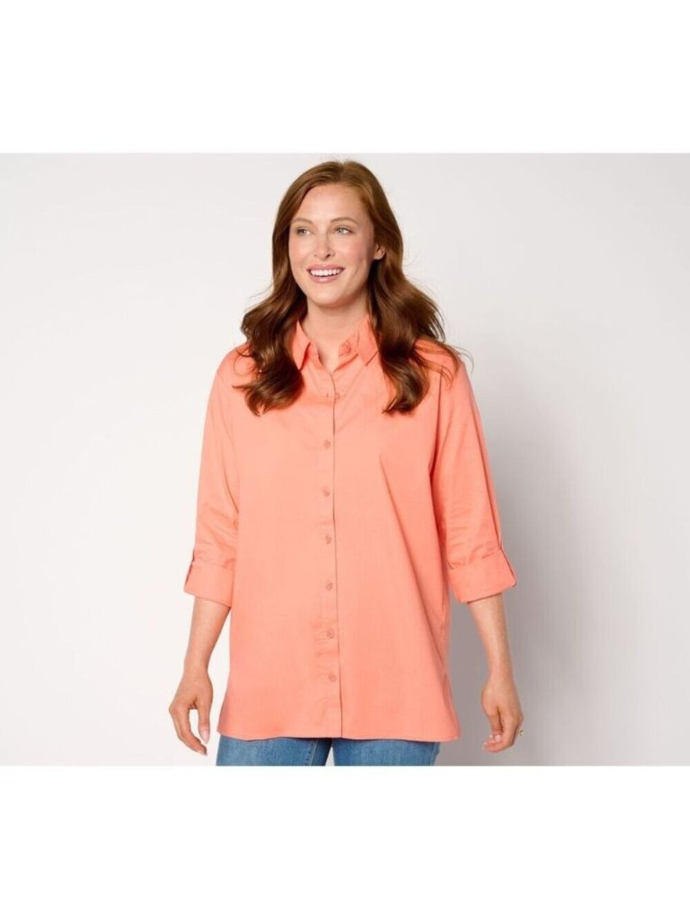 zuda Women Top Sz L Shirt Button Down Cool Cotton Coral A646256